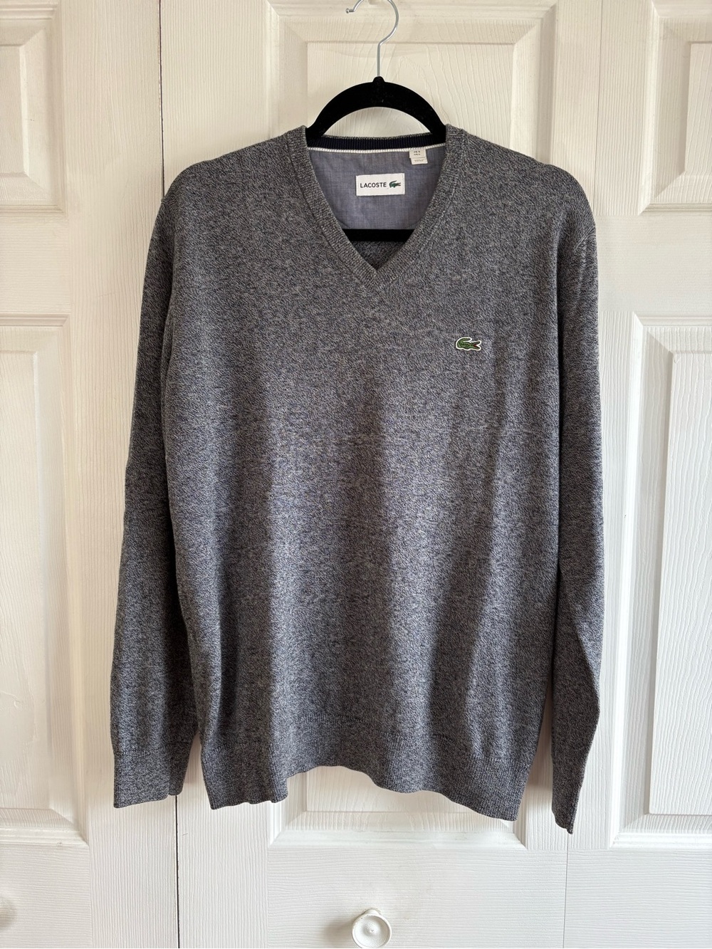 Lacoste Men's Cotton Jersey V-Neck Sweater Gray Casual Logo Preppy Office L Soft